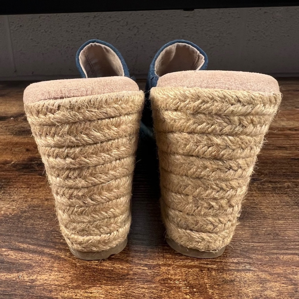 Sonoma Espadrille Wedge Leather Slide Sandals Blue Peep Toe Casual Women's 7.5 - Picture 5 of 10